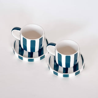 Espresso coffee cups with saucers in forest green tone - striped (Set of 2 pcs - 4 units)