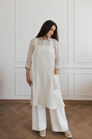 Women's linen apron with stripes -Cross back linen apron NUSS