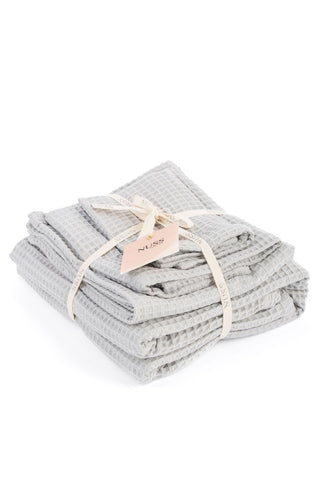 Light gray cotton waffle wave towel - quick dry.