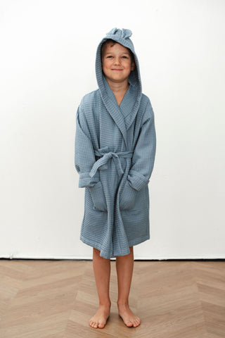 Nuss zils bērnu halāts ar kapuci | Nuss blue waffle robe for kids with hood