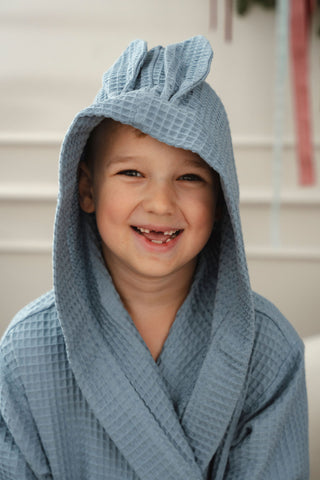 bērnu halāts zilā krāsā no kokvilnas | blue waffle robe for kids