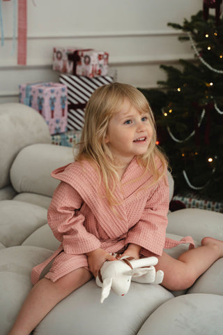 Nuss rozā meiteņu halāts bērniem no kokvilnas | Nuss waffle pink bathrobe for kids with hood