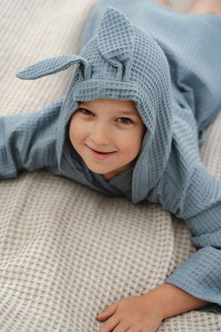 Nuss zils bērnu halāts ar kapuci | Nuss blue kids robe with hood and bunny ears