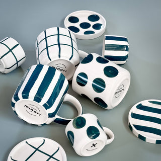 Espresso coffee cups with saucers in forest green tone - striped (Set of 2 pcs - 4 units)