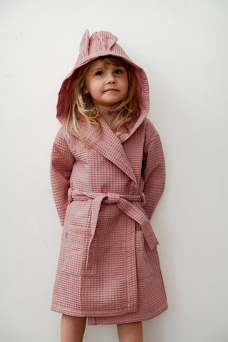 Nuss pink bath towel, bathrobe with hood | Nuss rozā meiteņu halāts no 100% kokvilnas