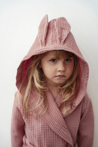 Nuss pink bath towel, bathrobe with hood and ears| Nuss rozā meiteņu halāts no 100% kokvilnas
